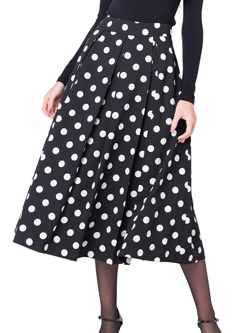 English Factory Black & White Polka Dot A-Line Maxi Skirt Medium